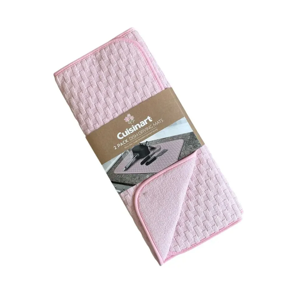CUISINART Pastel Pink Kitchen Dish Drying Mats 18x24 Set of 2 NEW